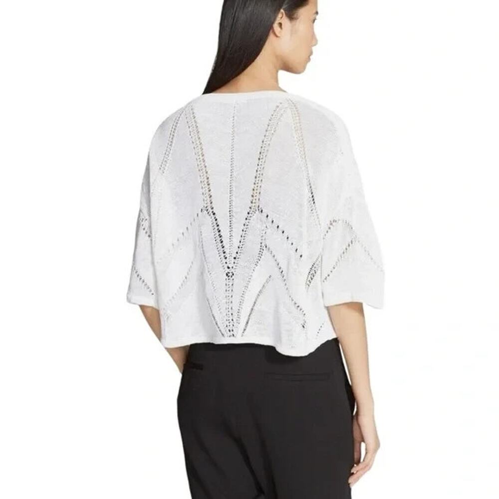 HELMUT LANG Fractured Lace Short Drop Sleeve Linen Sweater Top Blouse White M - Picture 2 of 10